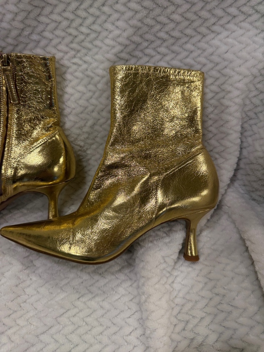 Zara Womens Metallic Gold Pointed-Toe Ankle Boots Size 36 - Picture 3 of 11